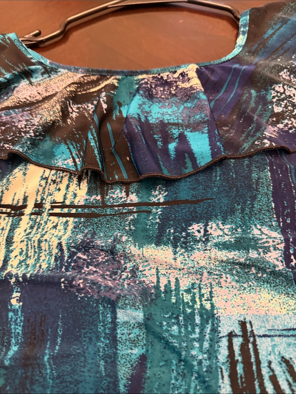 Abstract Teal & Navy Ruffle-Neck Women’s Camisole